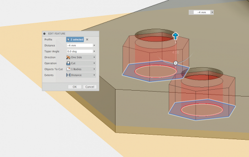 Extrude the height of the nut and a bit more for tolerance.