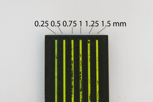 A unit test for engraving depth. 0.5 mm produced the best results.