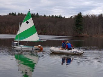 The team testing their control systems on the water.