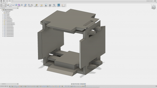 A 3D model of a box to be folded together.