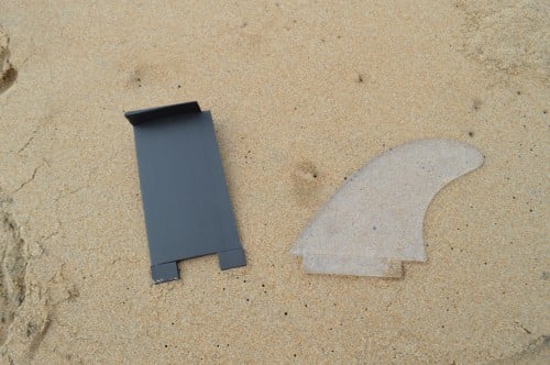 Fin comparison between 3d printed surfboard fins and normal ones.